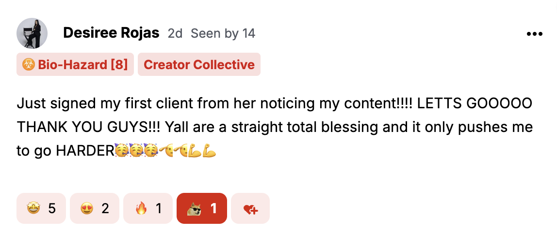 Signed first client who noticed her content